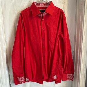 Vtg Coogi Classic Womens 4X Button Down Red Shirt Gingham Cuffs Embroidered Logo